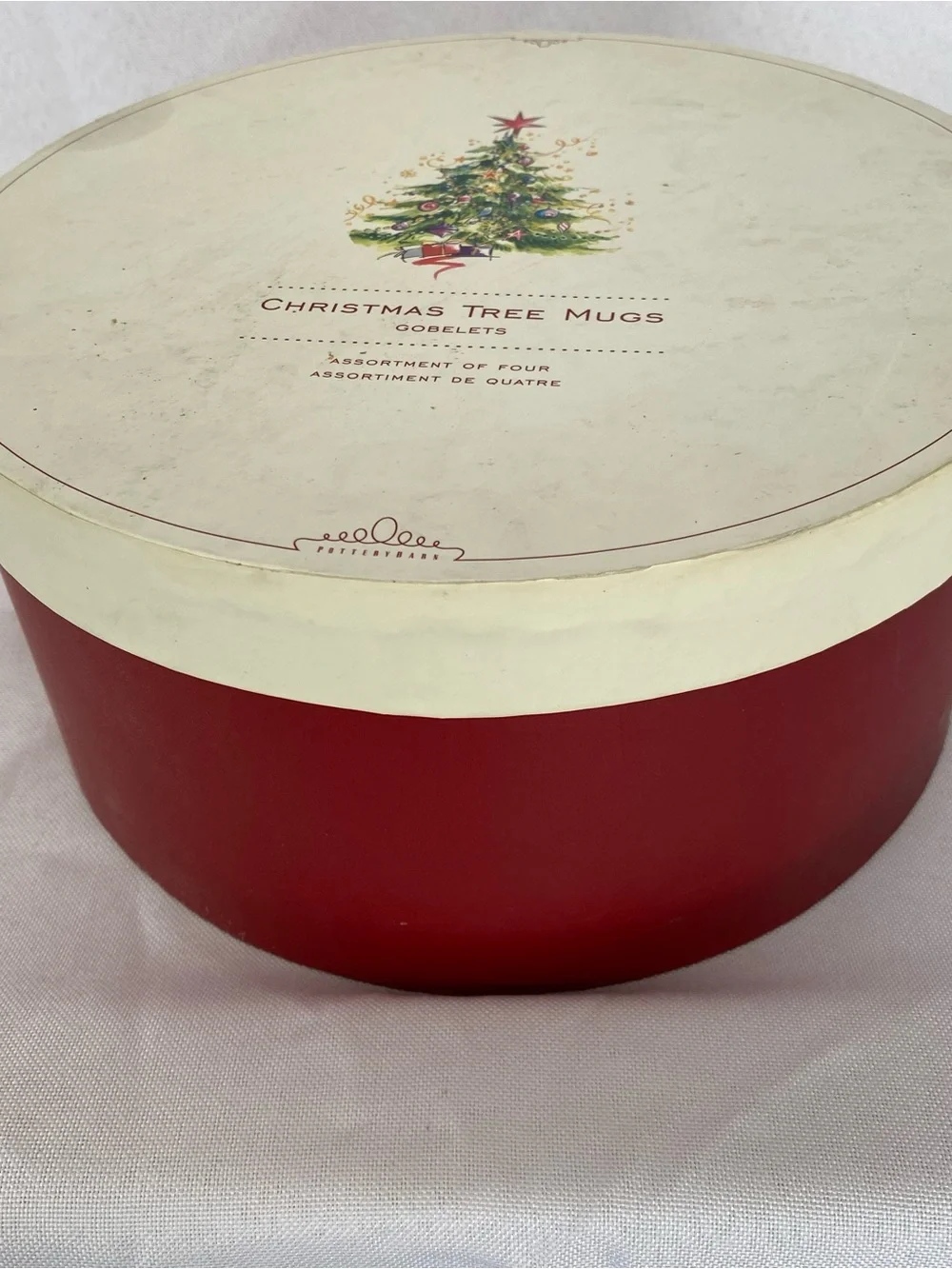 Pottery Barn Holiday Cheer Christmas Tree All is Bright All is Calm Mug Set Of 4
